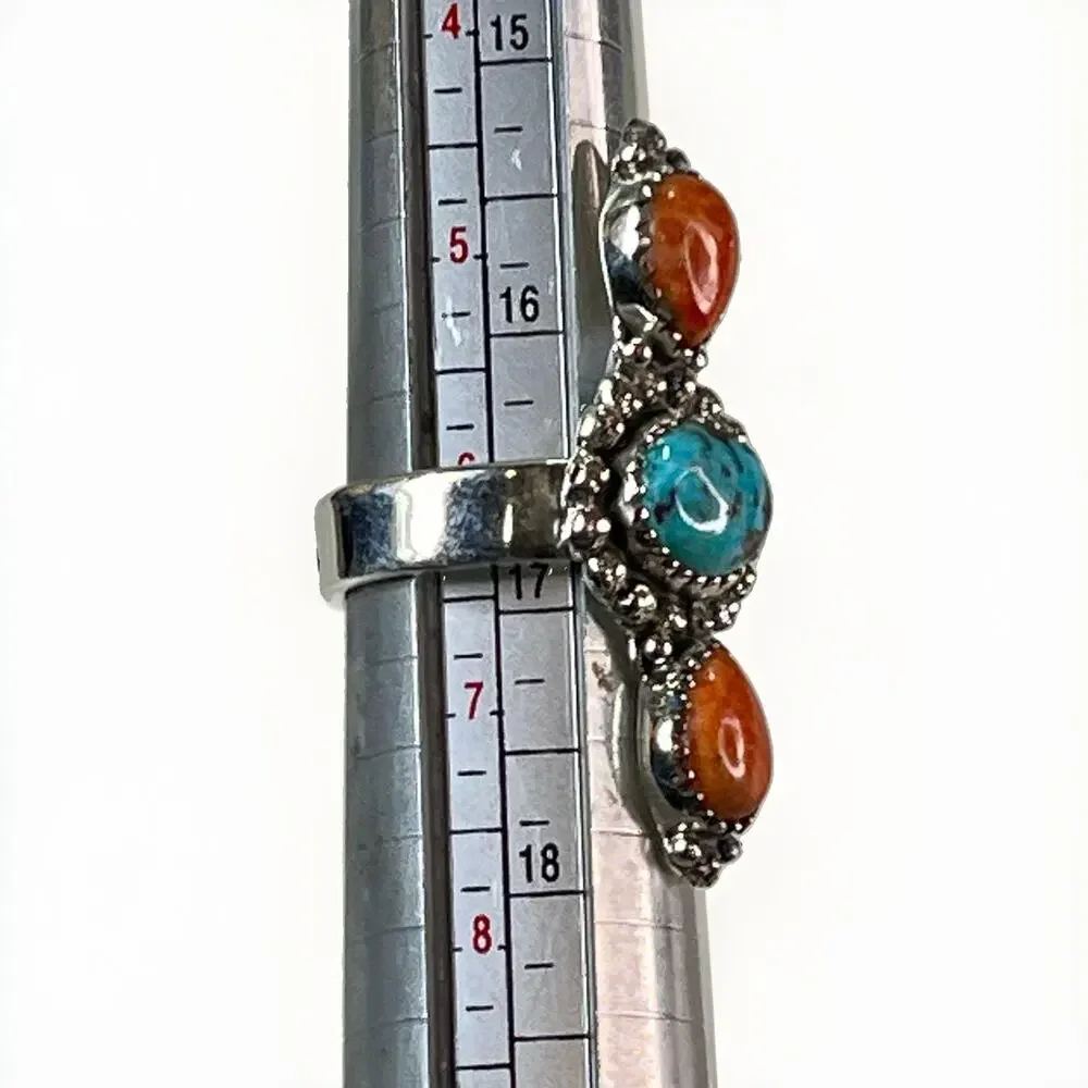 Sterling Silver Spiny Oyster Kingman Turquoise Cluster Statement Ring Adjust Sz